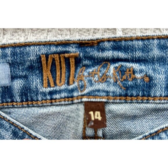 Kut From The Kloth Womens Distressed Blue Denim Jeans Size 14 Straight Leg - Picture 3 of 11